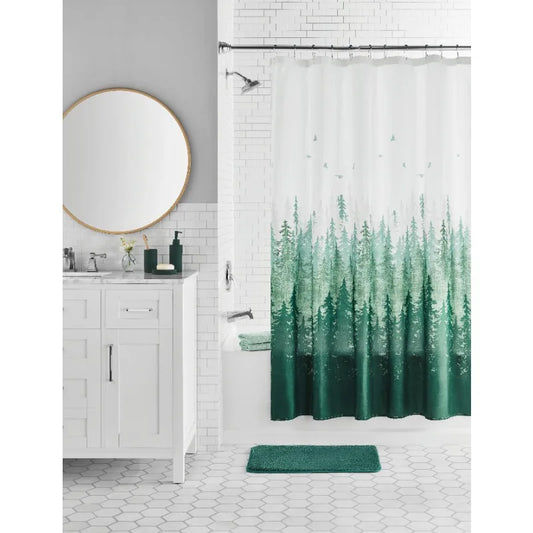 17 Piece Green Trees Polyester Plastic Shower Curtain and Bathroom Accessory Set - Happy Home Retreat