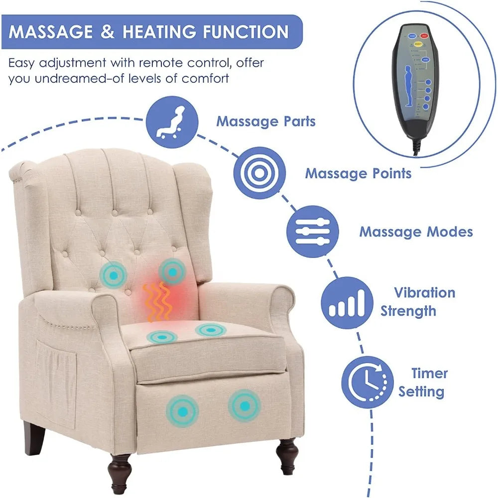 Beige Recliner Chair With Massage And Heating Armchair - Happy Home Retreat