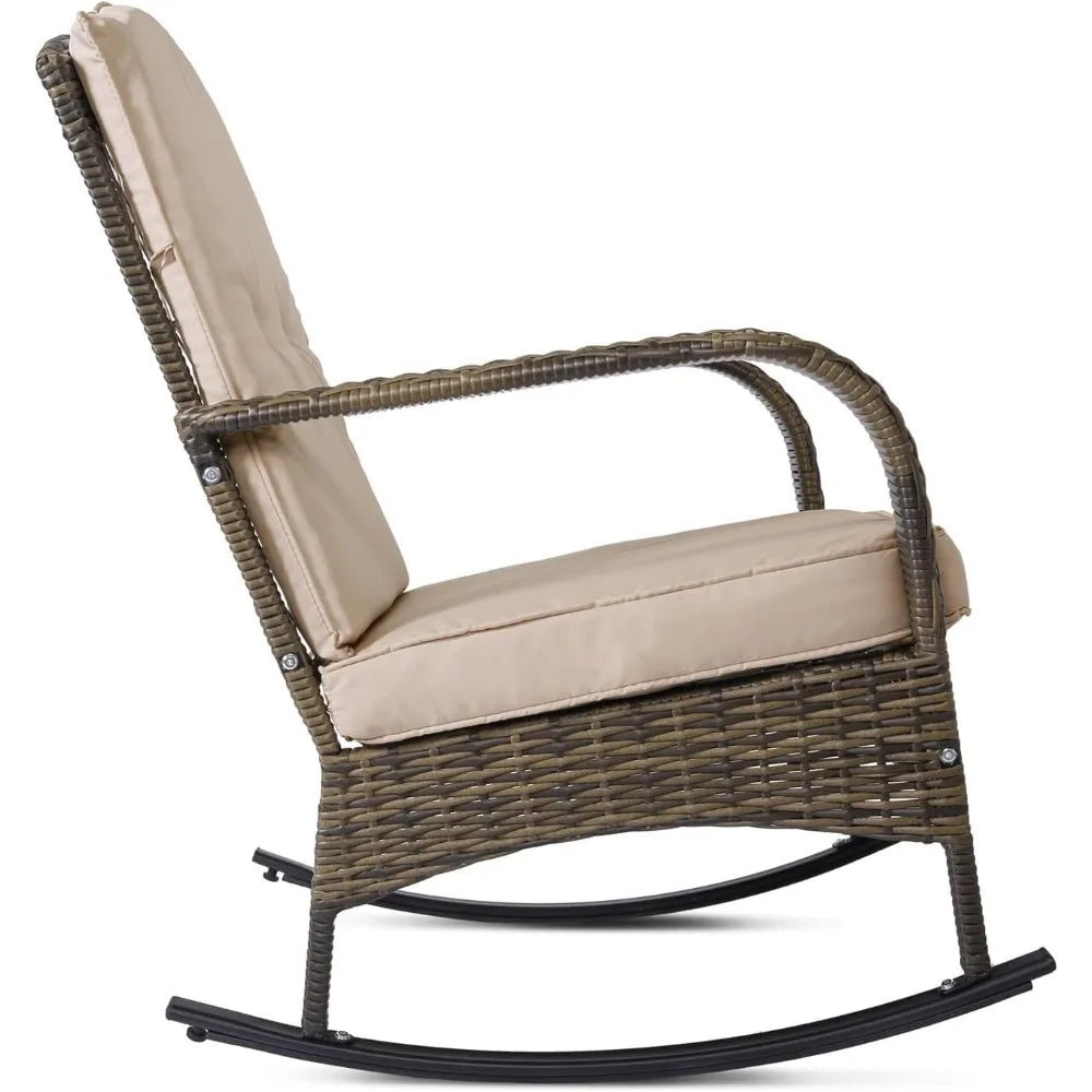 3 Piece Patio Furniture Set Outdoor Rocking Chairs Set of 2 Patio Conversation Set with Rattan Coffee Table - Happy Home Retreat