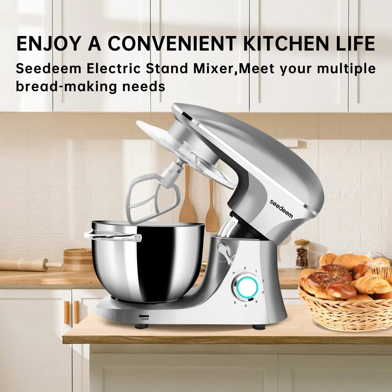 6Qt Electric Food Stand Mixer,660W,6-Speeds Tilt-Head Dough Mixers with Dishwasher-Safe Dough Hook & Wire Whip & Beater - Happy Home Retreat