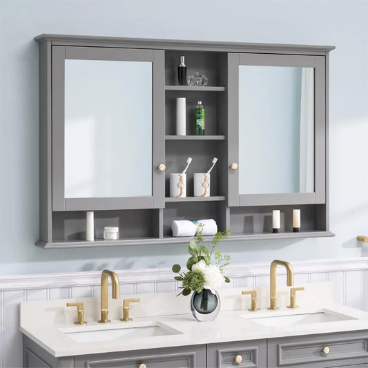 Wall Mounted Bathroom Cabinet Waterproof Mirror Soft Hinge Easy To Install Environmentally Friendly Wood Bathroom Cabinet - Happy Home Retreat