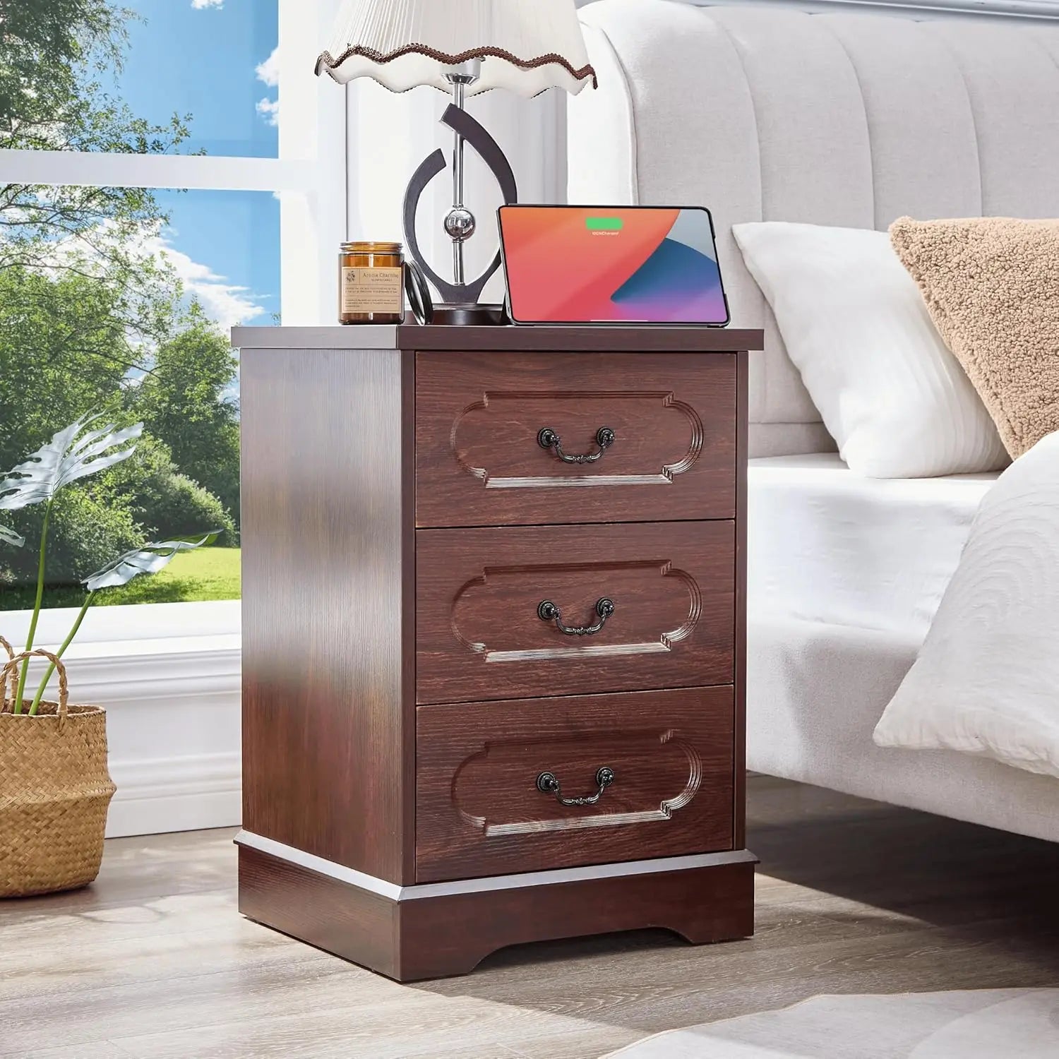 Farmhouse Cherry Wood Dresser Chest Of Drawers For Bedroom Rustic Wide Drawers - Happy Home Retreat