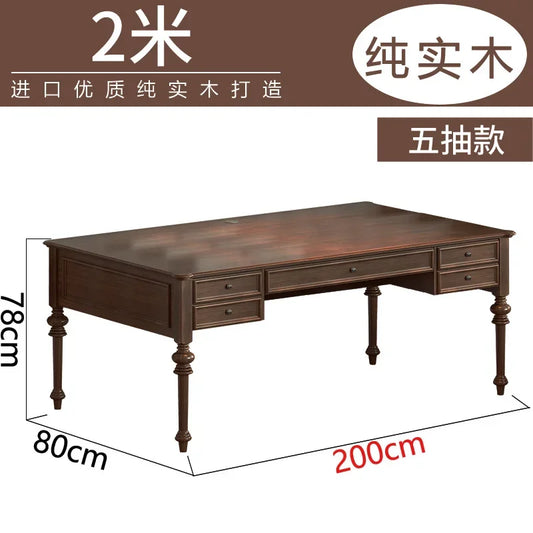 Solid Wood Desk American Retro Walnut Color Computer Desk For Home Office - Happy Home Retreat