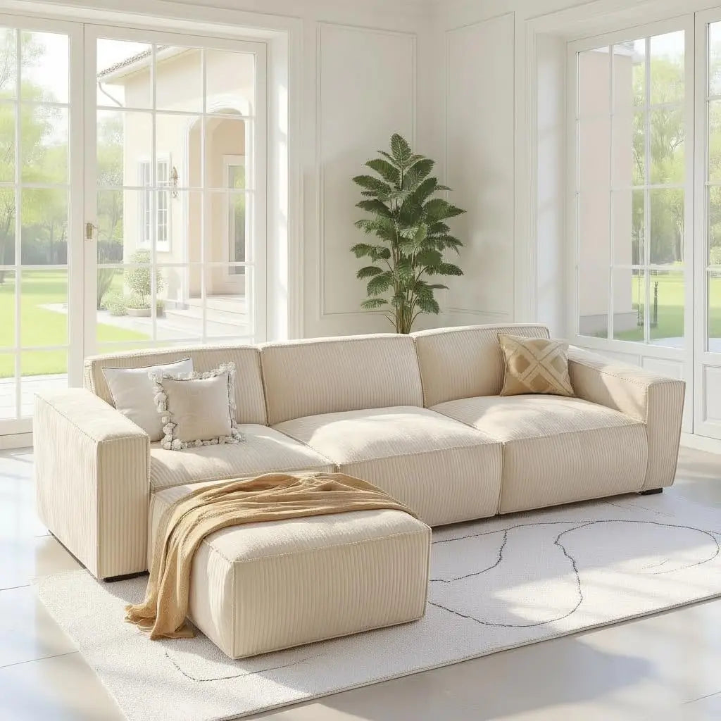 110 Inch Cloud Sectional Sofa With L Shape Chaise And Movable Ottoman - Happy Home Retreat