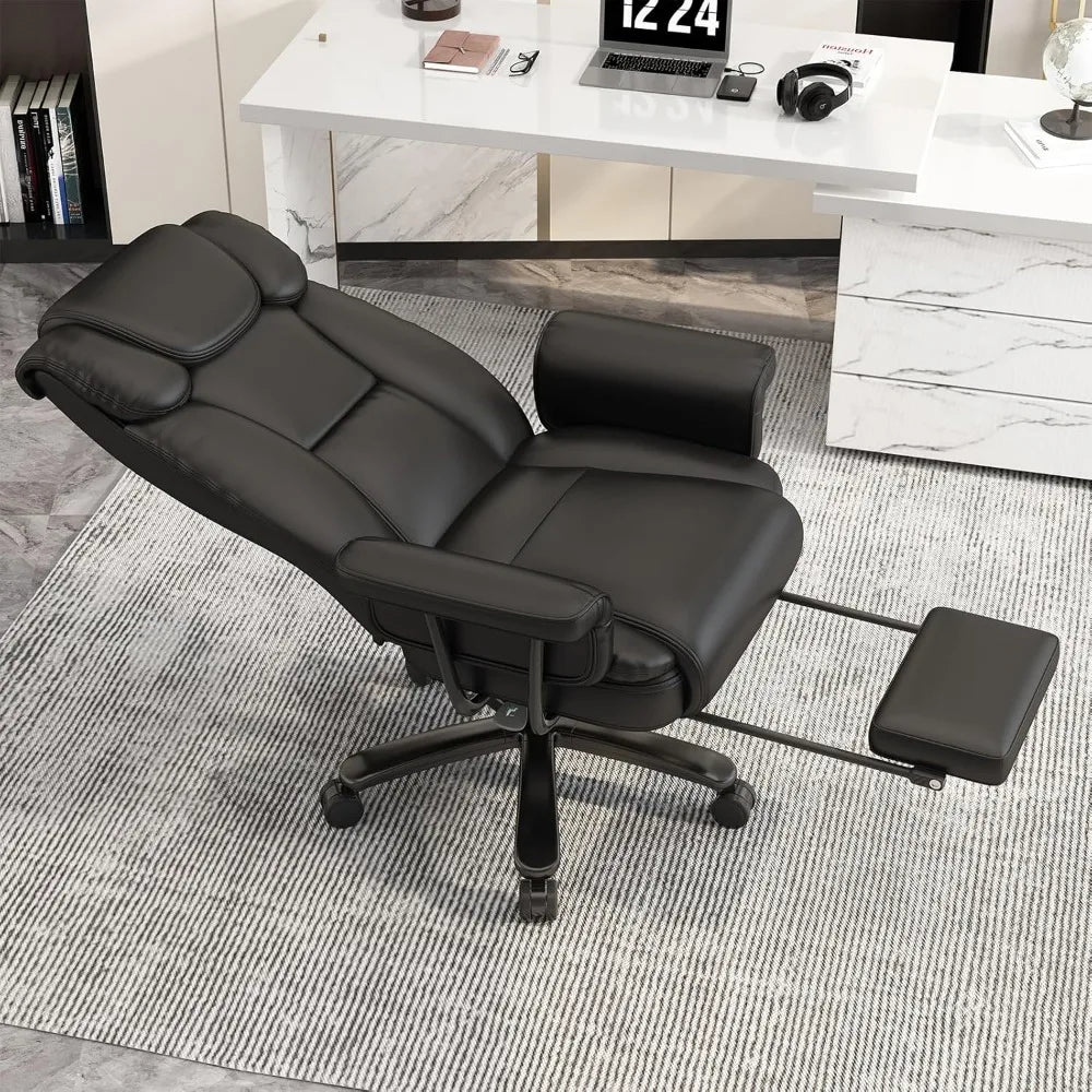 Big And Tall Office Chair 400LBS 160 Degree High Back Reclining Desk Chair With Wide Seat Arms And Footrest Black - Happy Home Retreat
