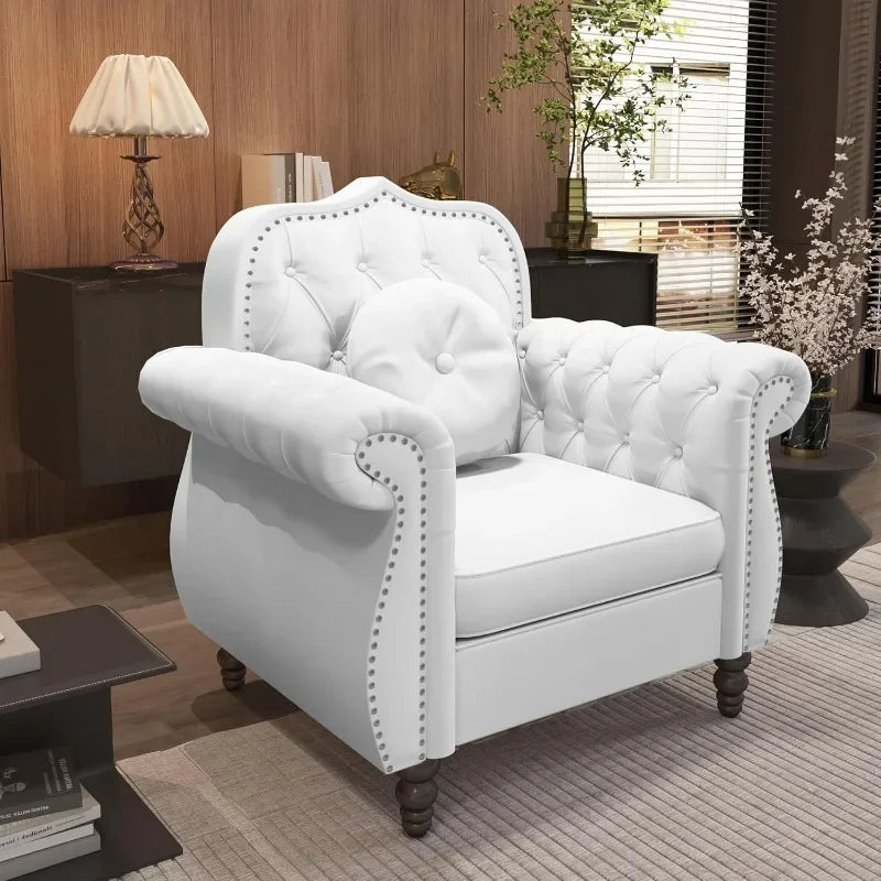 Chesterfield 3 Piece White Velvet Tufted Nailhead Sofa Set - Happy Home Retreat