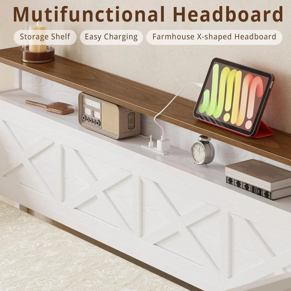 Twin Size Daybed with Storage Drawers Sturdy Metal Bed Frame with Charging Station Upholstered Farmhouse Daybed - Happy Home Retreat