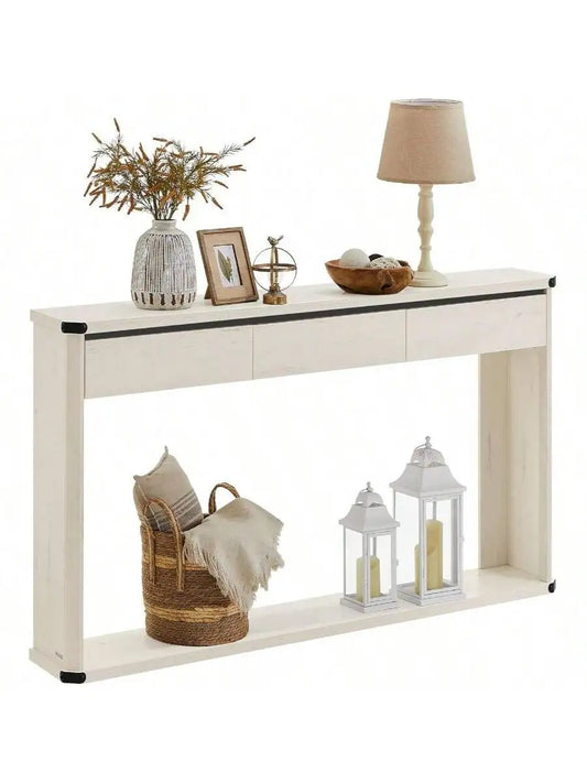 VASAGLE Console Table 47.2 Inches Sofa Table Narrow Entryway Table with 3 Drawers and Bottom Shelf Metal Corners - Happy Home Retreat