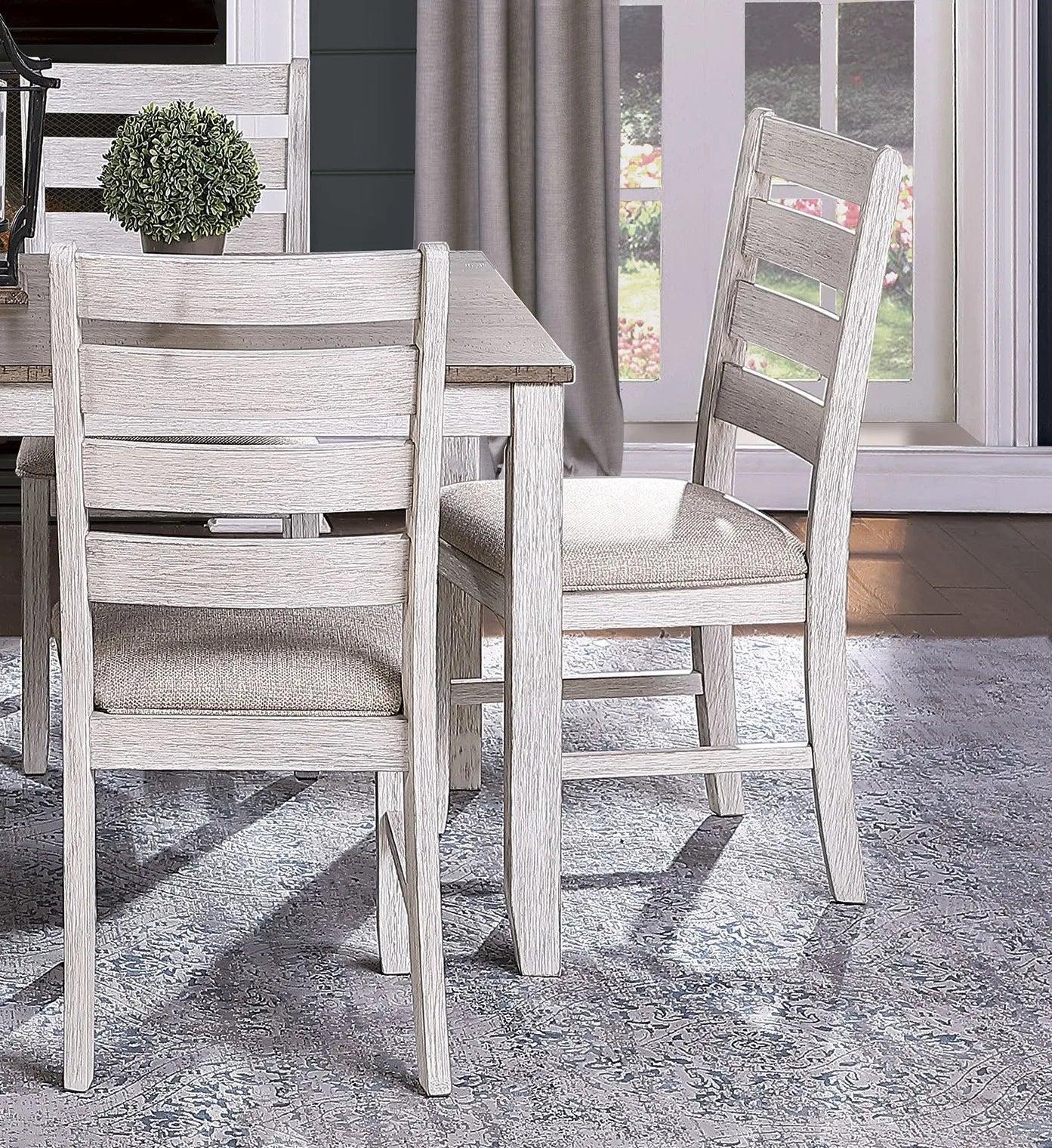 Grayish White Brown Finish 5pc Dining Set Rectangular Table And Fabric Chairs - Happy Home Retreat