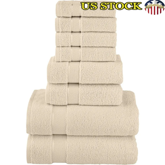 100 Turkish Cotton Towel Set 8 Piece Bath Hand Washcloths Heavy Duty 680 GSM Soft Absorbent Spa Gym Home Bathroom - Happy Home Retreat