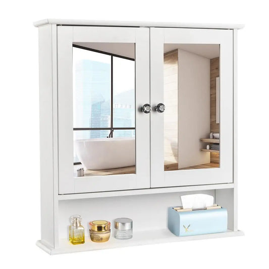 Bathroom Medicine Cabinet with Two Door Mirror Wall Mount Storage Cabinet - Happy Home Retreat