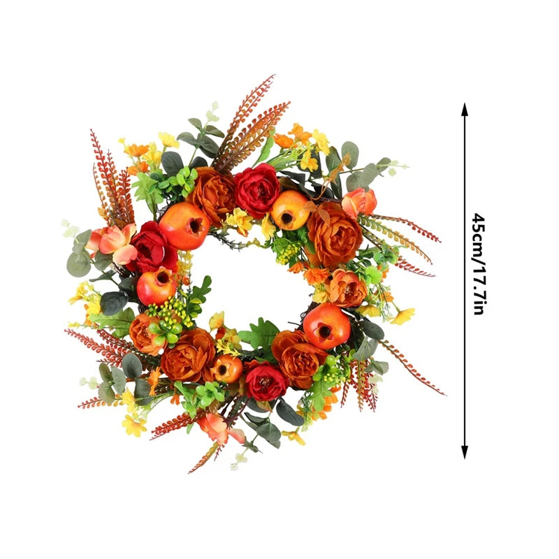 Fall Pumpkin Berry Maple Leaf Wreath 45cm Front Door Decor - Happy Home Retreat