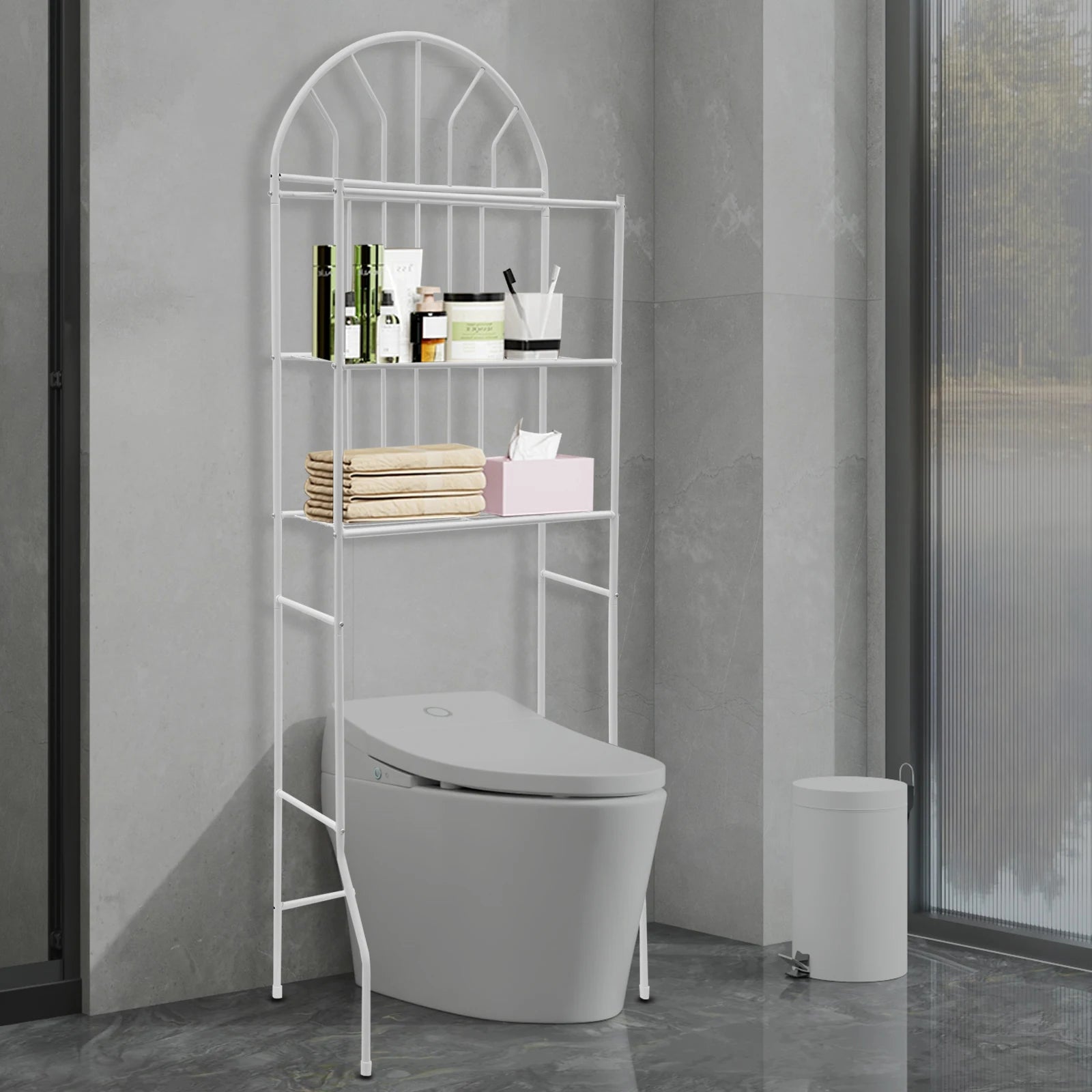 3-Tier Toilet Storage Rack Floor Standing Bathroom Organizer Shelf Easy to Clean 24.8 x 13.39 x 69.69 Inches - Happy Home Retreat