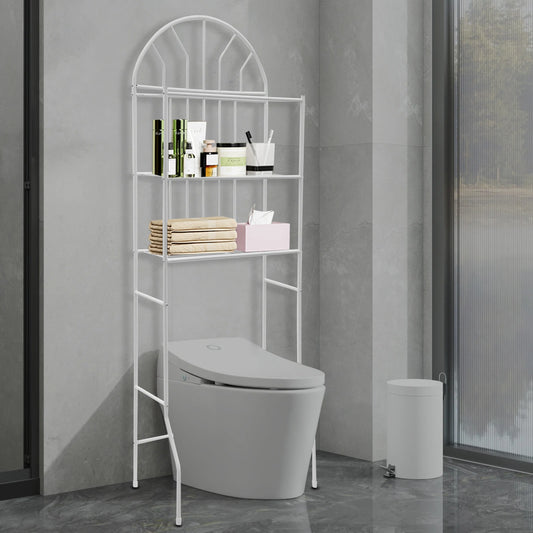 3-Tier Toilet Storage Rack Floor Standing Bathroom Organizer Shelf Easy to Clean 24.8 x 13.39 x 69.69 Inches - Happy Home Retreat