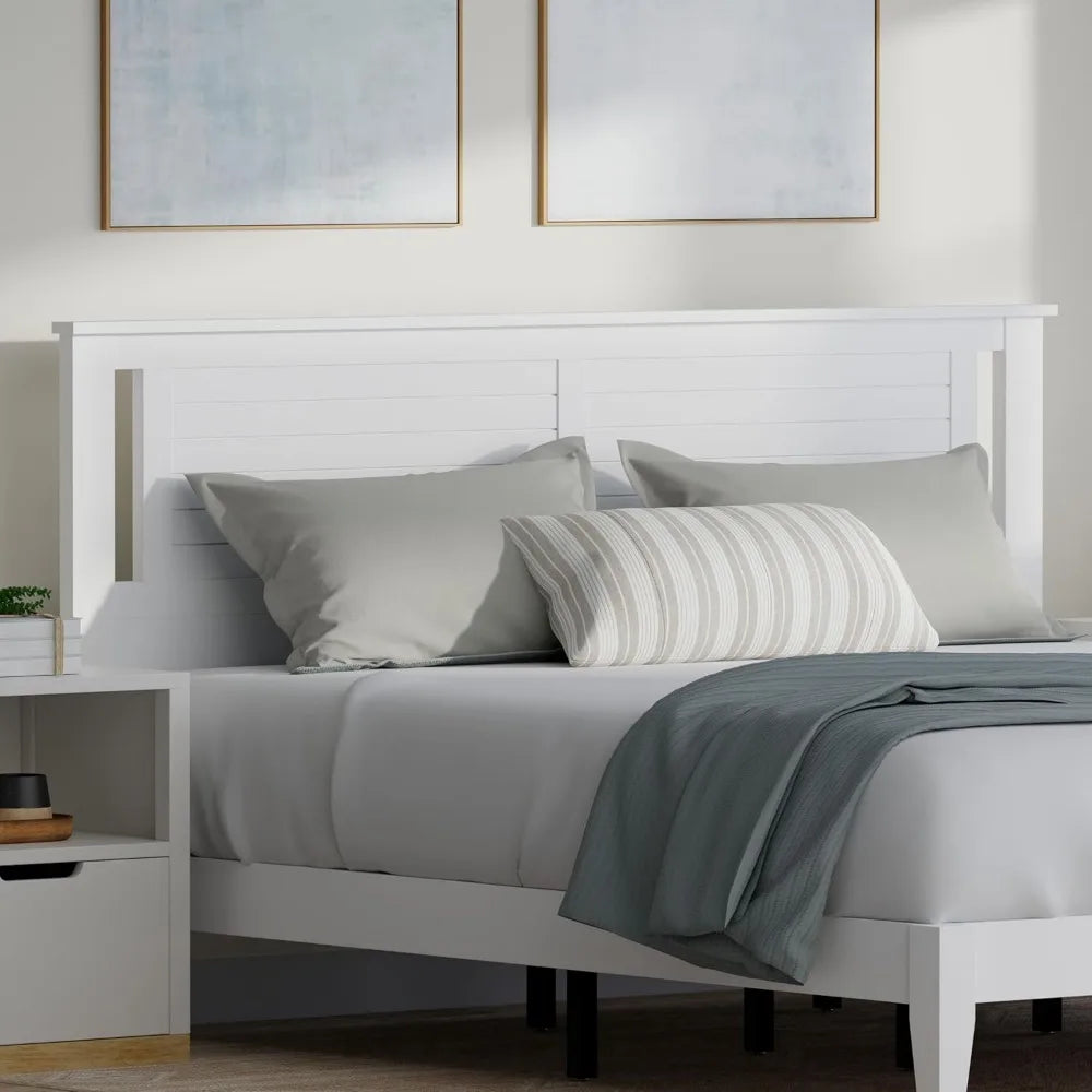 Serene Farmhouse Style King Size Wood Bed Frame with Horizontal Scoring Headboard Coastal Modern Design Sturdy Easy Assembly - Happy Home Retreat