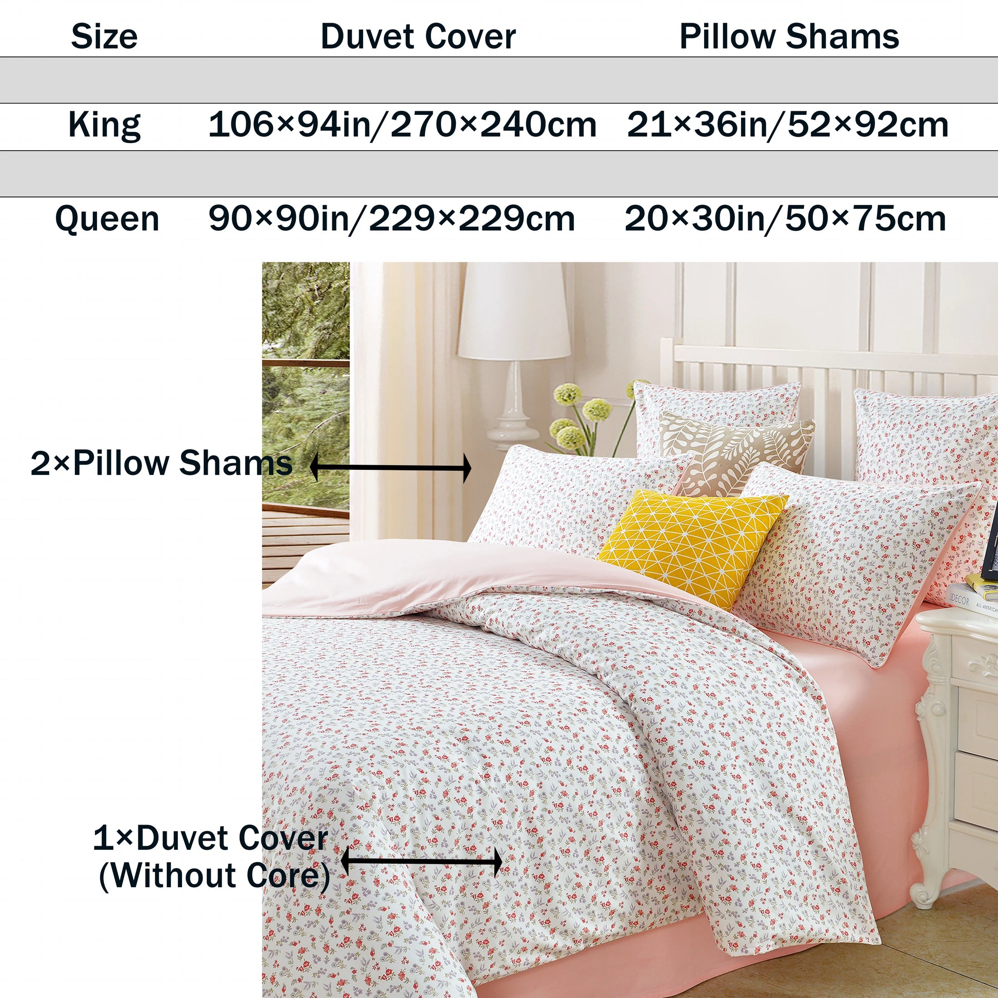 3pcs 600 TC 100% Egyptian Cotton Duvet Cover Set (Without Core), Tiny Garden Rose and Dandelion Floral, Soft And Skin-friendly - Happy Home Retreat