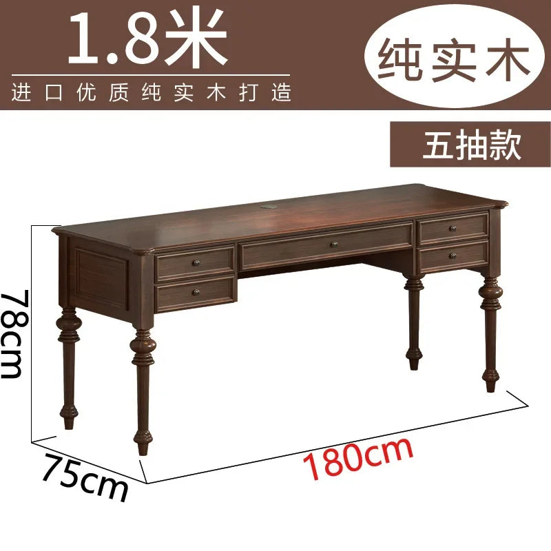 Solid Wood Desk American Retro Walnut Color Computer Desk For Home Office - Happy Home Retreat