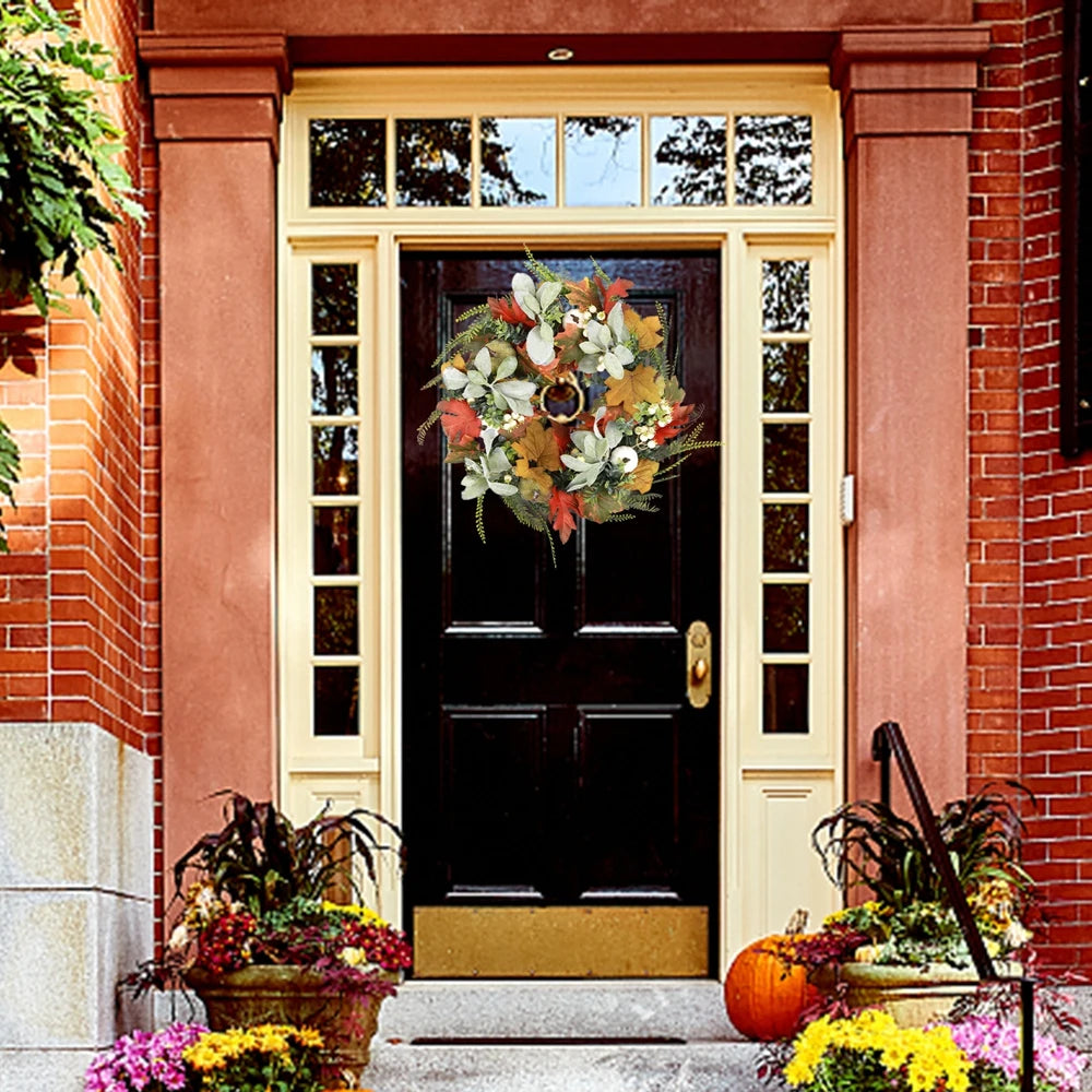 40cm Autumn Front Door Wreath Berry Pumpkin Maple Leaves - Happy Home Retreat