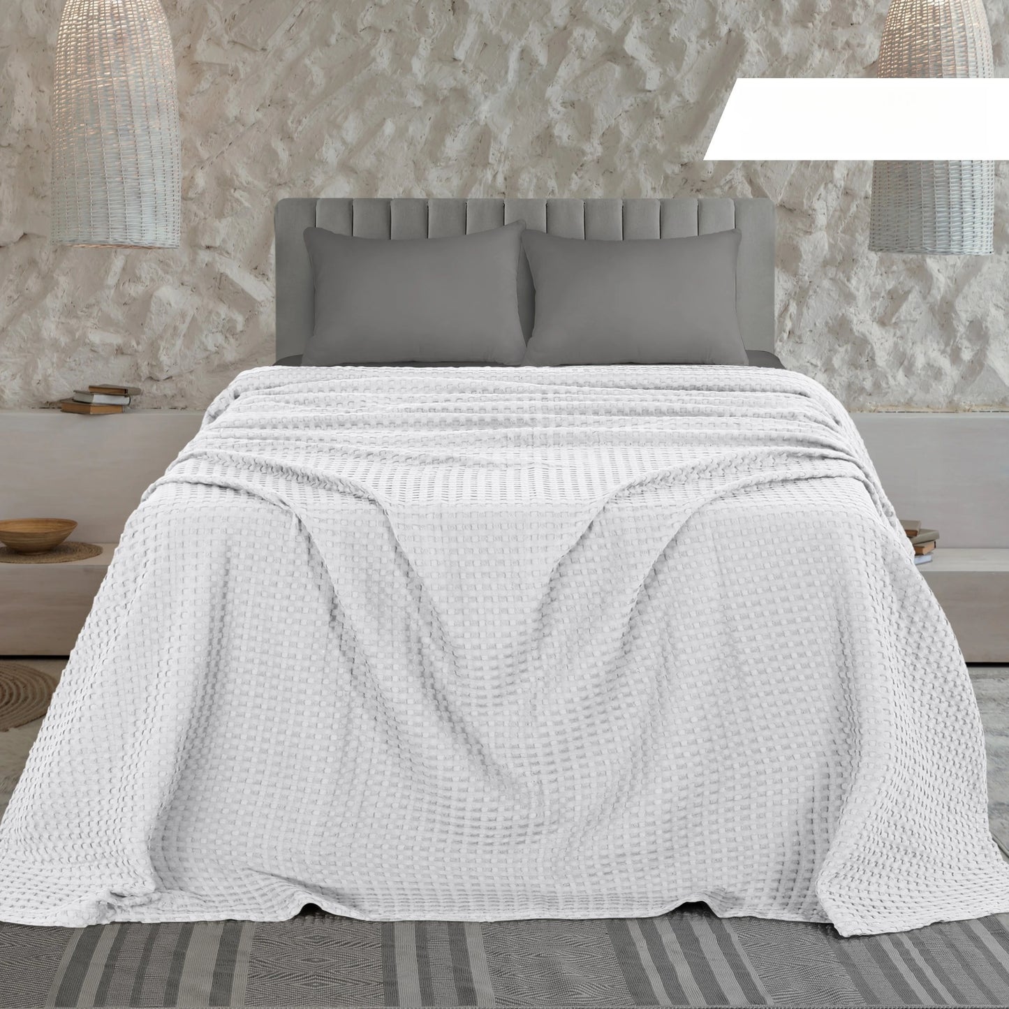 100 Percent Cotton Queen Size Blanket for Bed Breathable and Soft Waffle Weave for Summer and Spring - Happy Home Retreat
