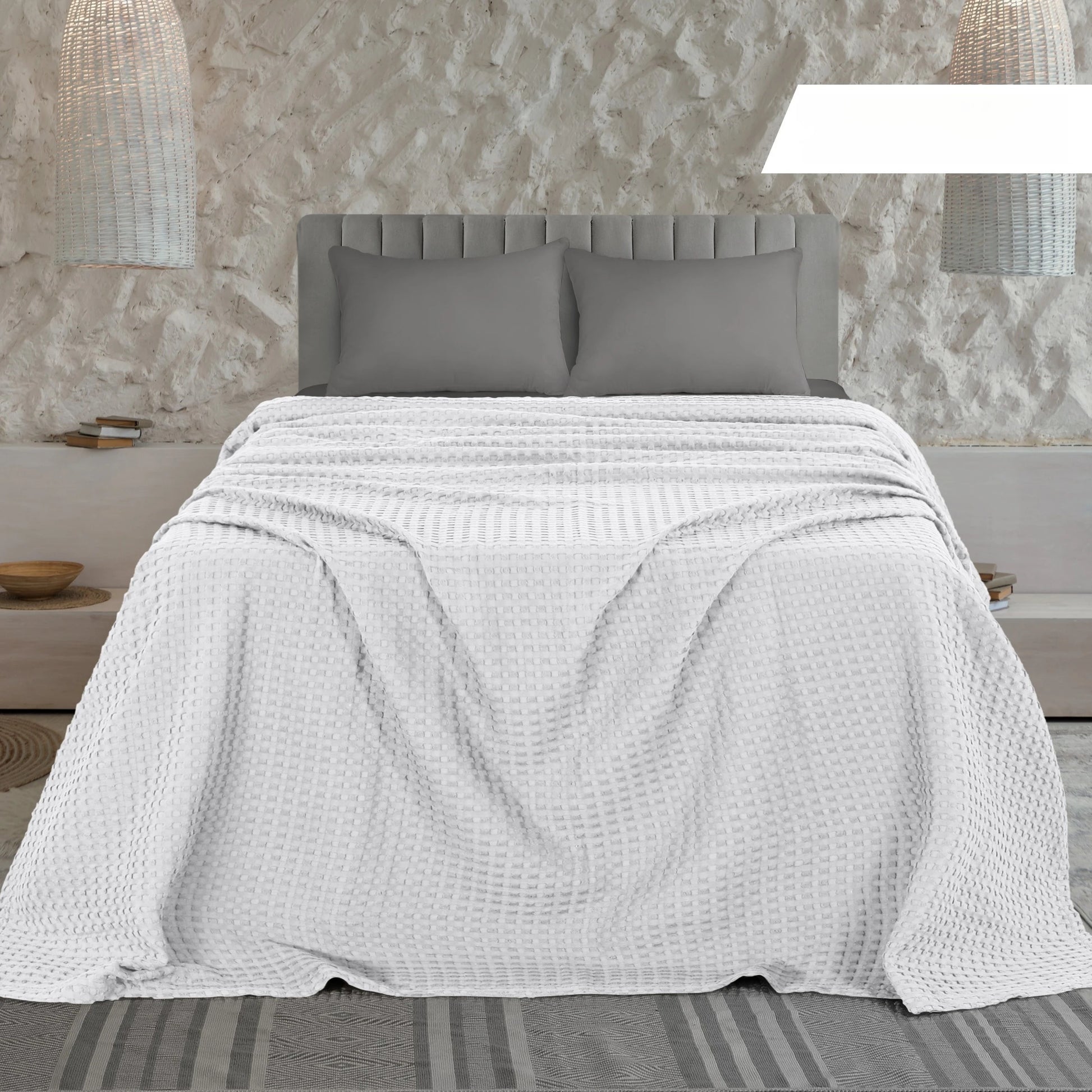 100 Percent Cotton Queen Size Blanket for Bed Breathable and Soft Waffle Weave for Summer and Spring - Happy Home Retreat