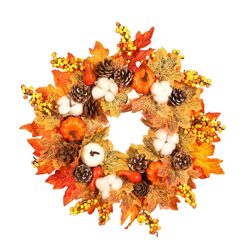Fall Pumpkin Berry Maple Leaf Wreath 45cm Front Door Decor - Happy Home Retreat