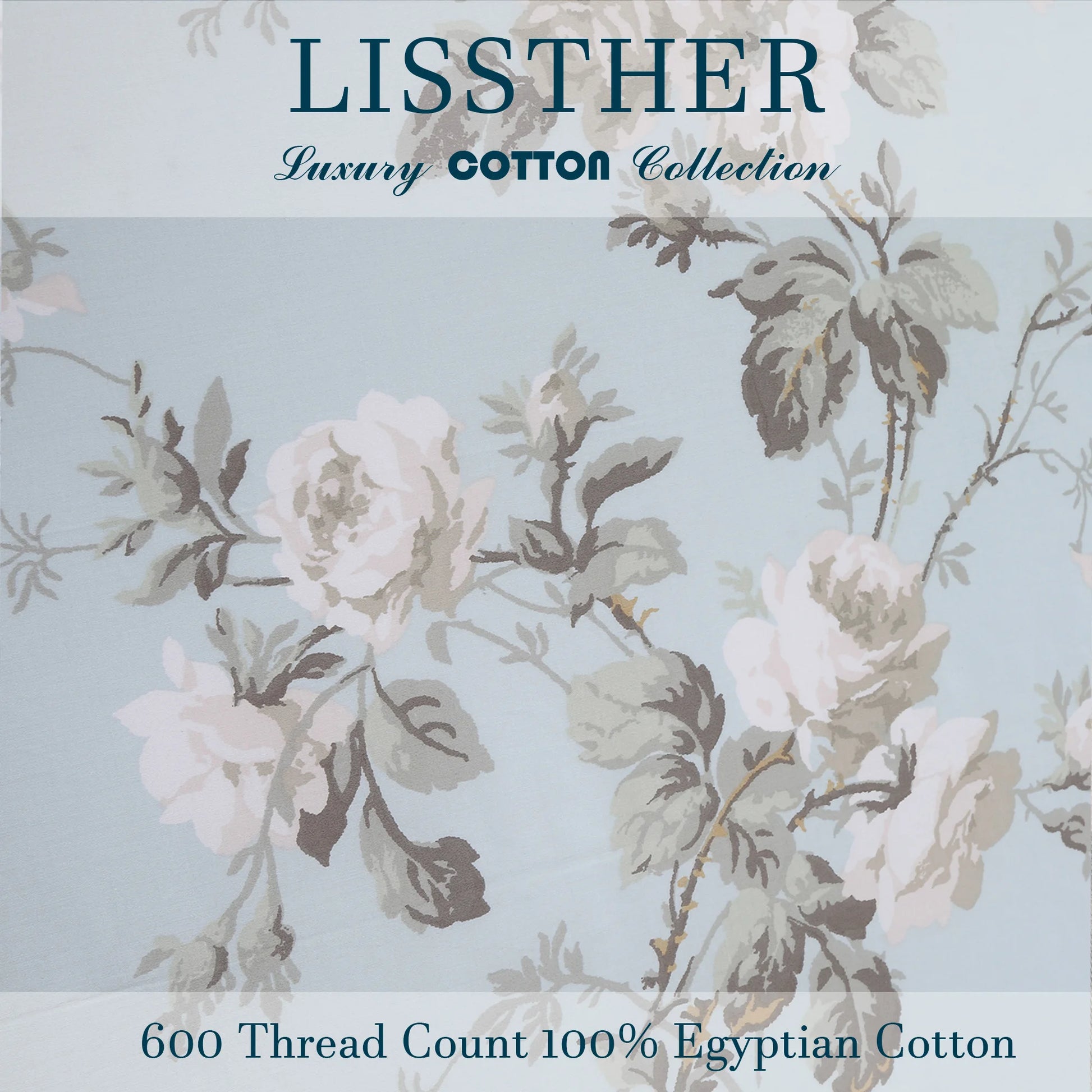 3pcs 600TC 100% Egyptian Cotton Duvet Cover Set, Vintage Blue Gray Floral, Soft Breathable Skin-Friendly (No Inserts) - Happy Home Retreat