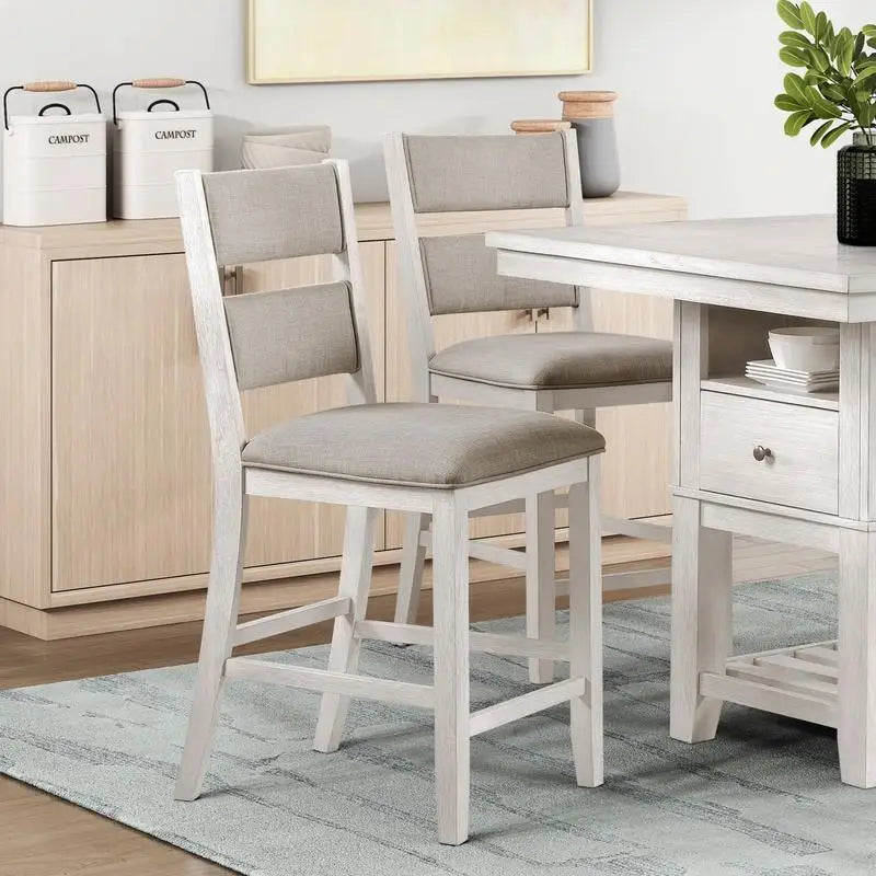 5-Piece Counter Height Dining Set With Antique White Table And Storage Drawers - Happy Home Retreat