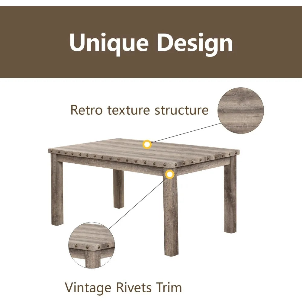 Rustic Farmhouse Dining Table Set for 6 with Chairs - Happy Home Retreat