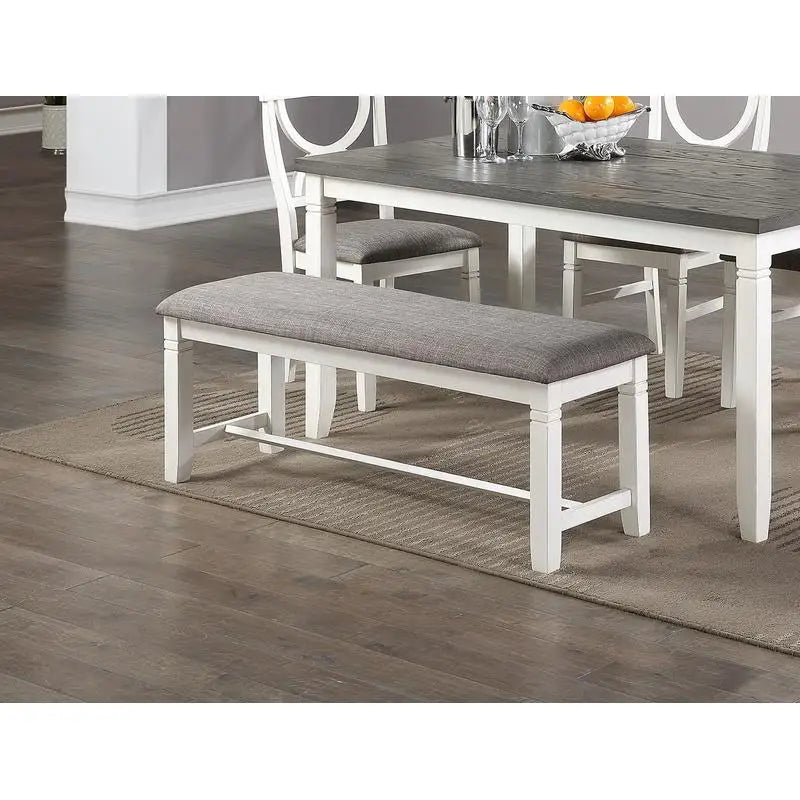 White 6 Piece Dining Set Table Four Side Chairs And Bench Rubberwood MDF - Happy Home Retreat