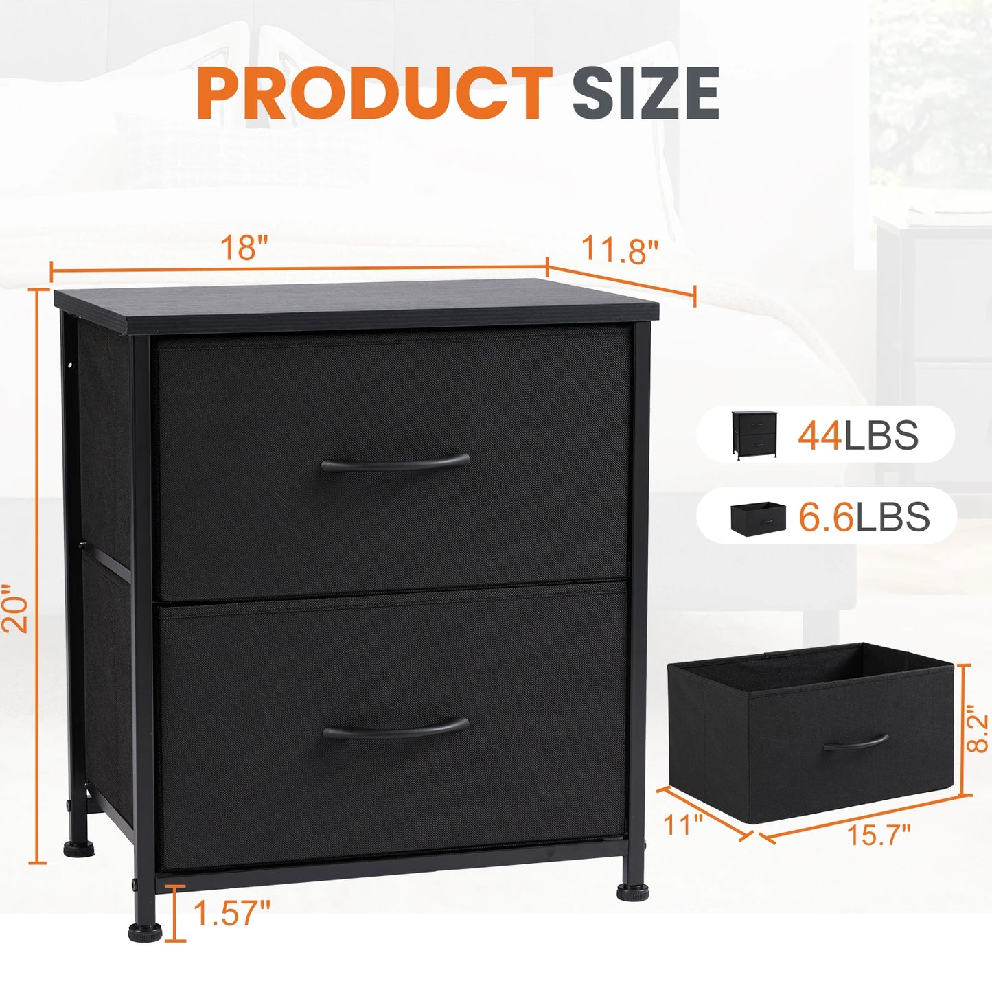 JHK Nightstand Bedside Table With Two Fabric Drawers For Bedroom Storage - Happy Home Retreat