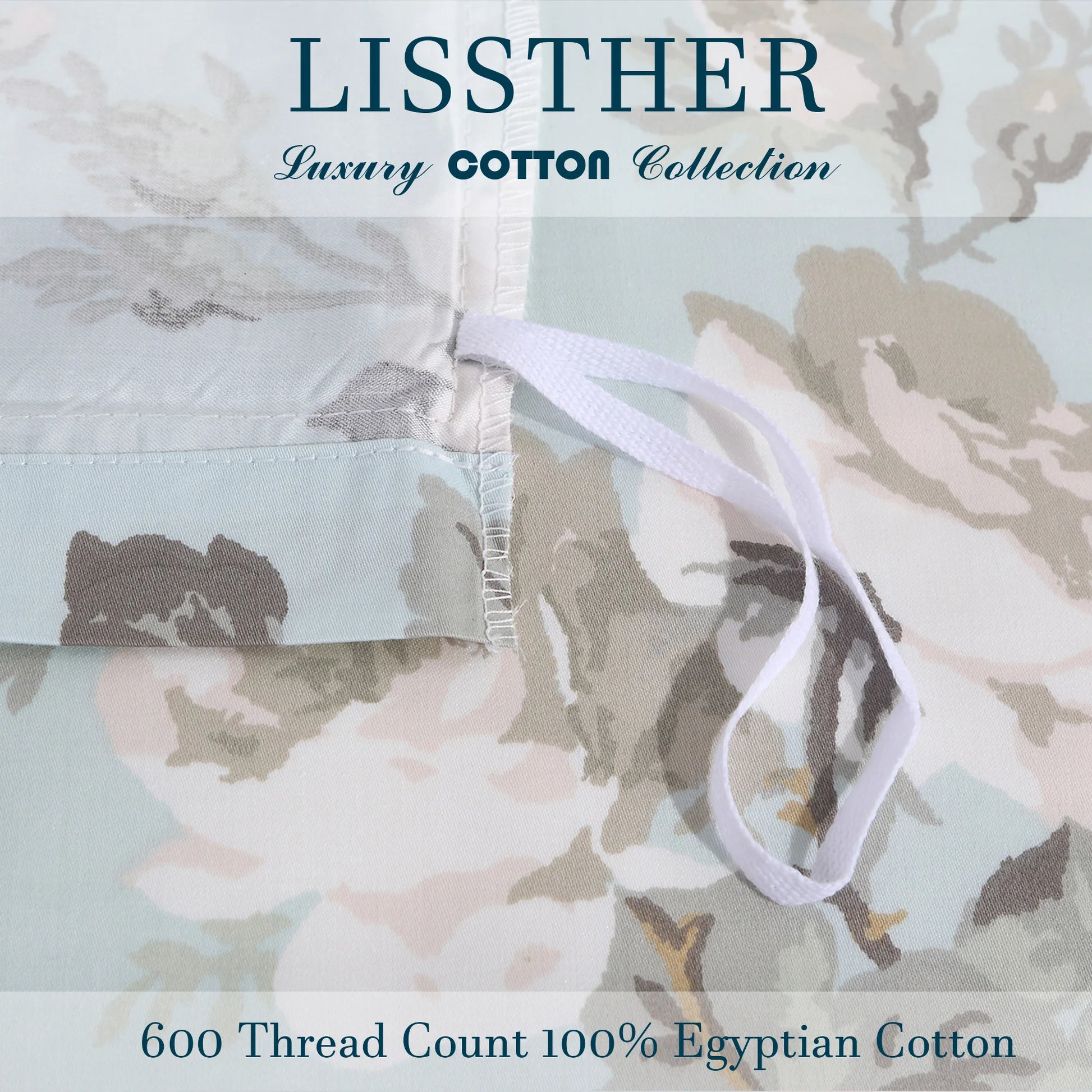 3pcs 600TC 100% Egyptian Cotton Duvet Cover Set, Vintage Blue Gray Floral, Soft Breathable Skin-Friendly (No Inserts) - Happy Home Retreat