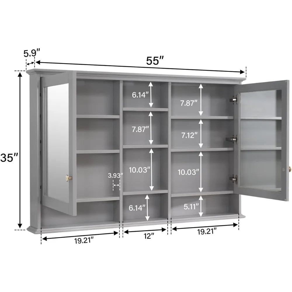 Wall Mounted Bathroom Cabinet Waterproof Mirror Soft Hinge Easy To Install Environmentally Friendly Wood Bathroom Cabinet - Happy Home Retreat