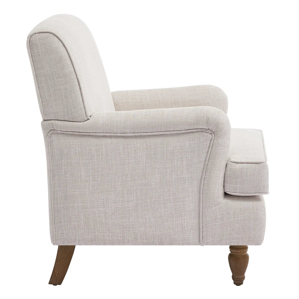 Linen Armchair Vintage Style Accent Chair With Wood Legs - Happy Home Retreat