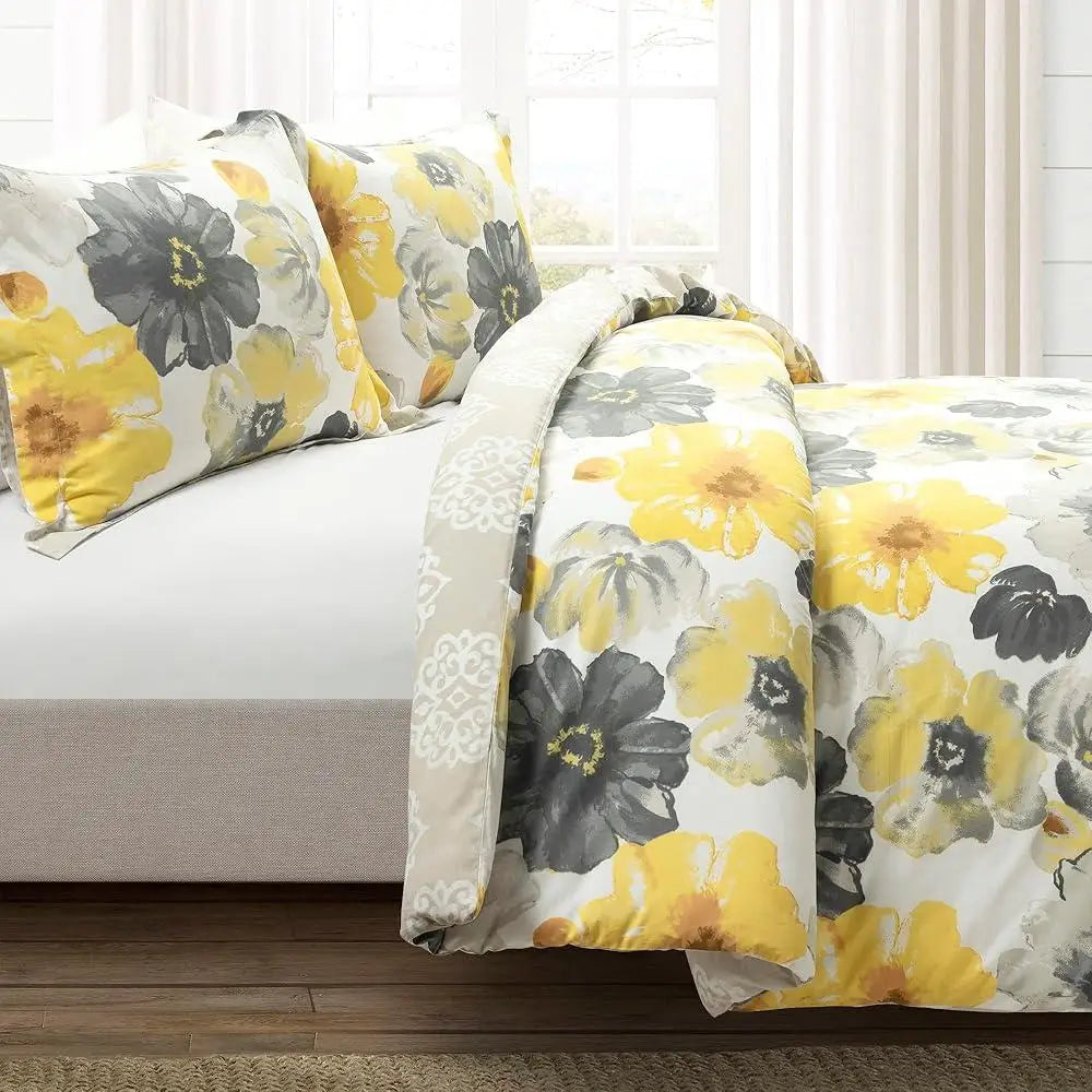 Reversible Cotton Duvet Cover Set Floral Pattern Full Queen 3 Piece Bedding Set Stylish Comfortable Home Decor - Happy Home Retreat