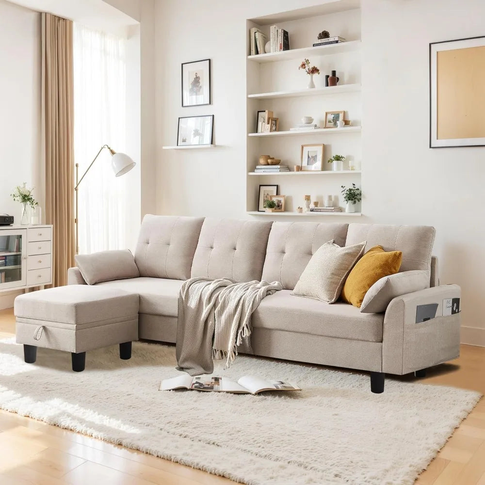 101 Inch L Shaped Modular Sectional Sofa With Storage Ottoman For Living Room - Happy Home Retreat