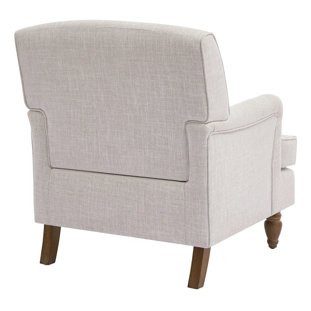 Linen Armchair Vintage Style Accent Chair With Wood Legs - Happy Home Retreat