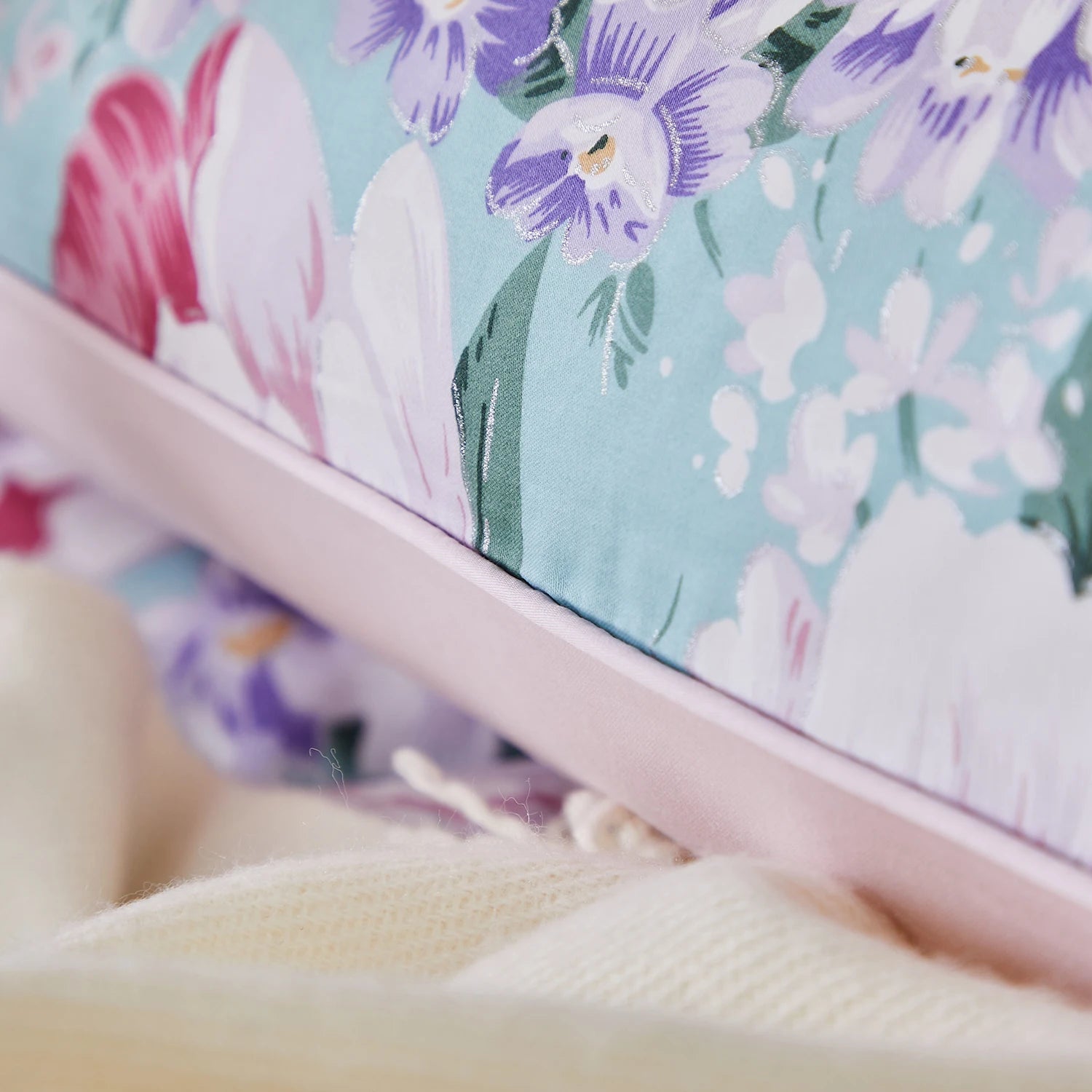 3pcs 600TC 100% Egyptian Cotton Duvet Cover Set, Pastel Pink Blue Garden Floral, Soft Skin-Friendly (No Inserts) - Happy Home Retreat