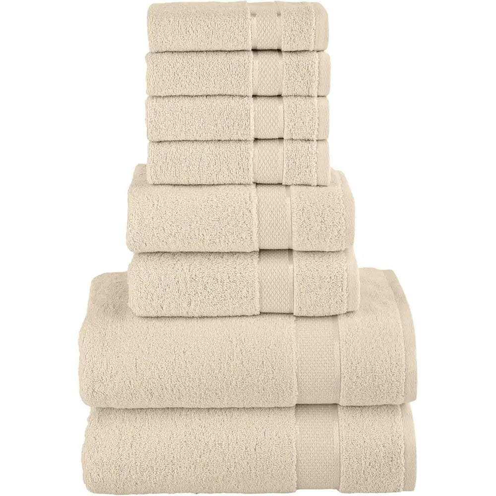 100 Turkish Cotton Towel Set 8 Piece Bath Hand Washcloths Heavy Duty 680 GSM Soft Absorbent Spa Gym Home Bathroom - Happy Home Retreat