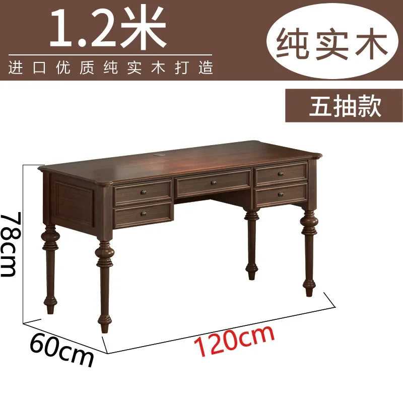 Solid Wood Walnut Retro Computer Desk for Home Office Use - Happy Home Retreat