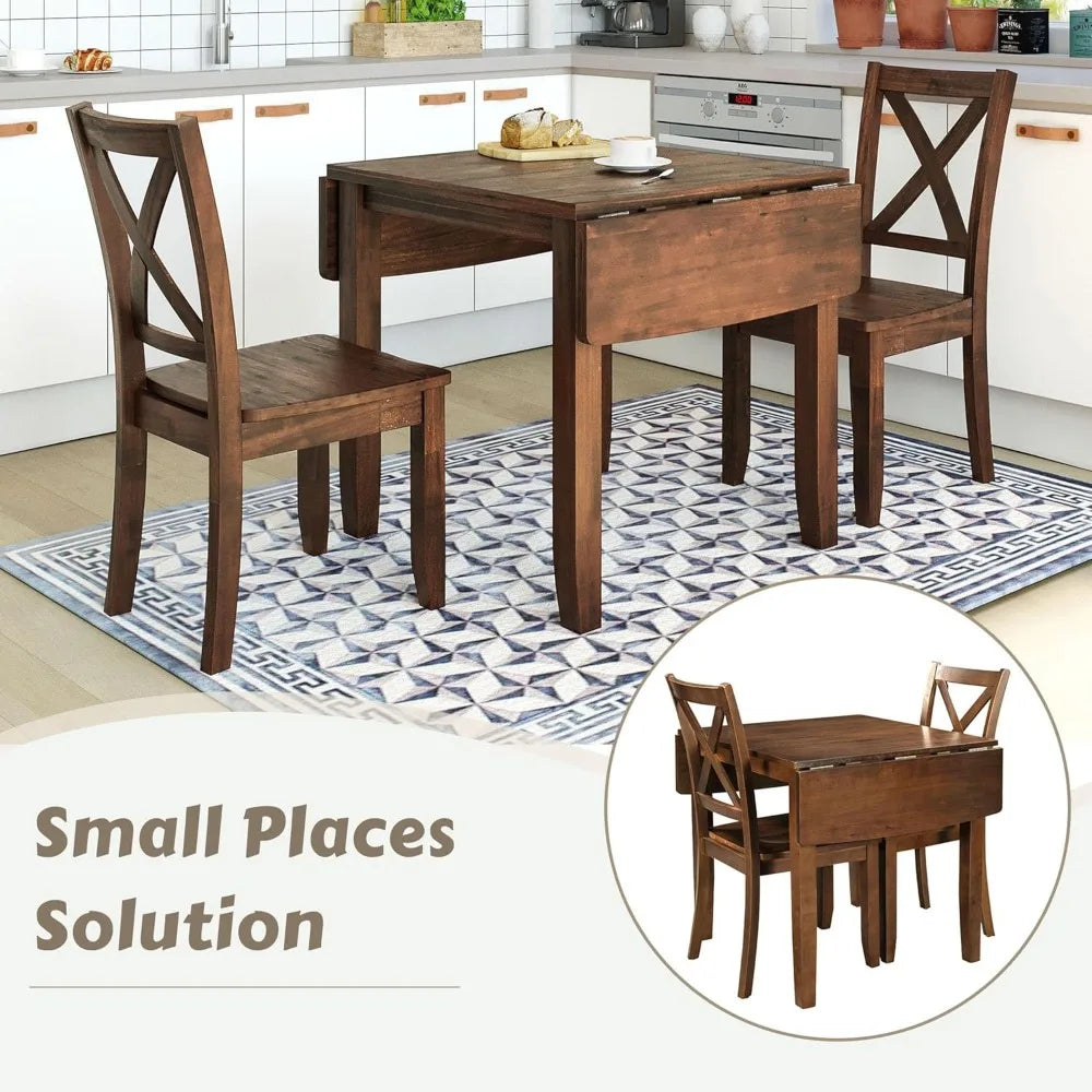 Drop Leaf Dining Table Set With Two X Back Chairs Brown - Happy Home Retreat