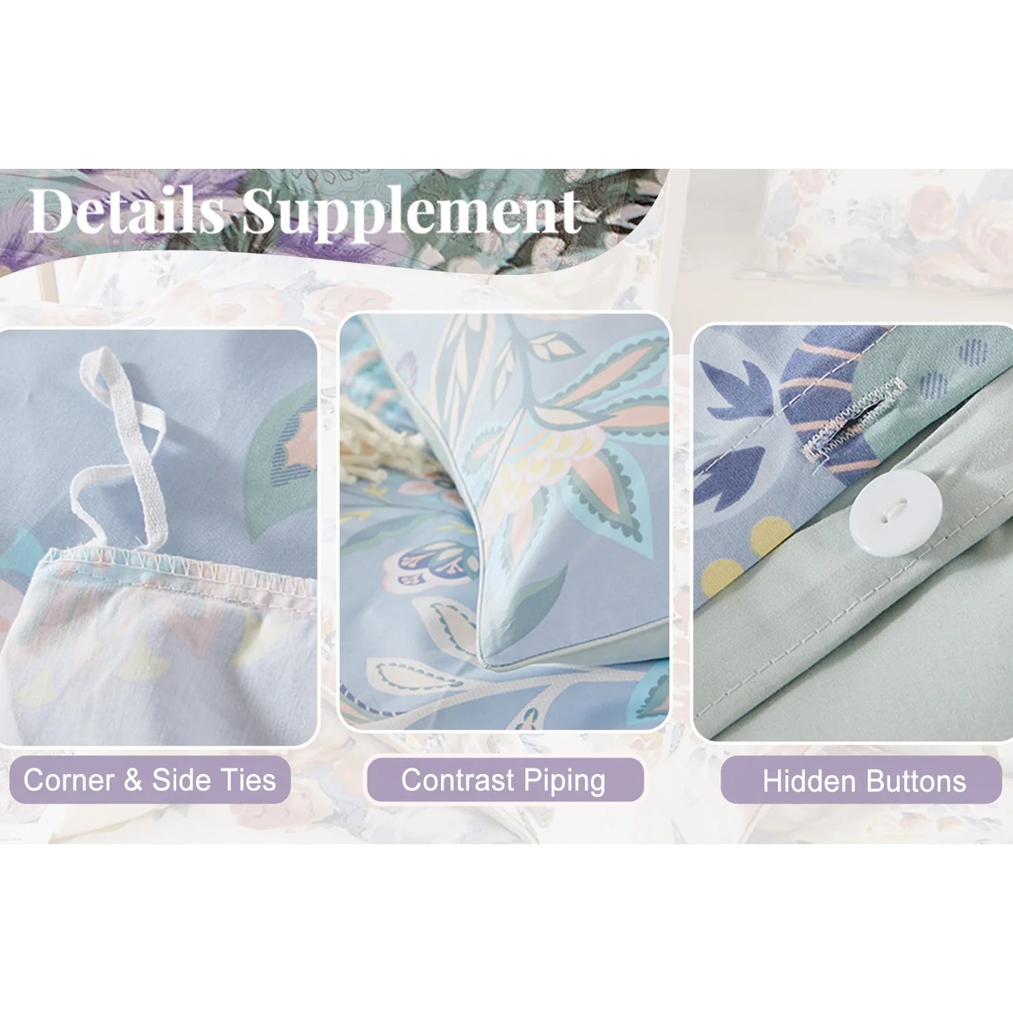 3pcs 600TC 100% Egyptian Cotton Duvet Cover Set, Luxury Boho Paisley Floral, Soft Skin-Friendly (No Inserts) - Happy Home Retreat