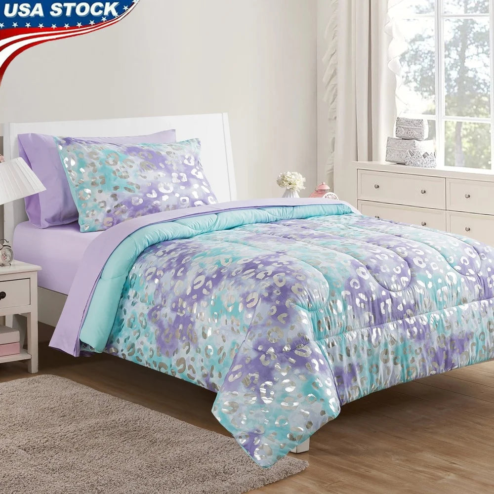 5 Piece Kids Twin Cheetah Bedding Set Reversible Comforter with Storage Bag Soft Microfiber Sheets Pillowcases Hypoallergenic - Happy Home Retreat