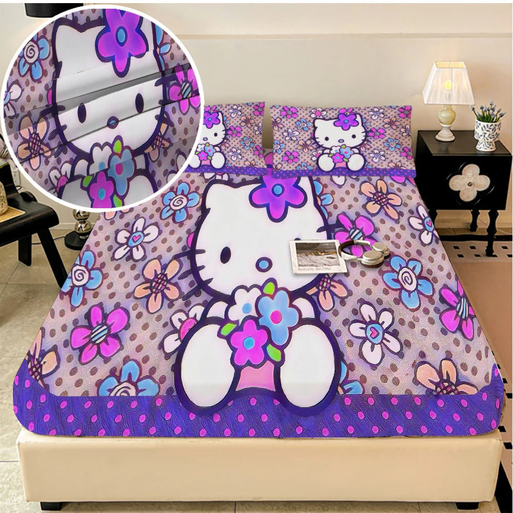 Sanrio Hello Kitty Velvet Bed Sheets Double Bed Soft Elastic Mattress Cover - Happy Home Retreat