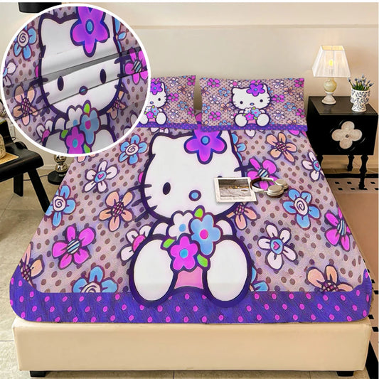 Sanrio Hello Kitty Velvet Bed Sheets Double Bed Soft Elastic Mattress Cover