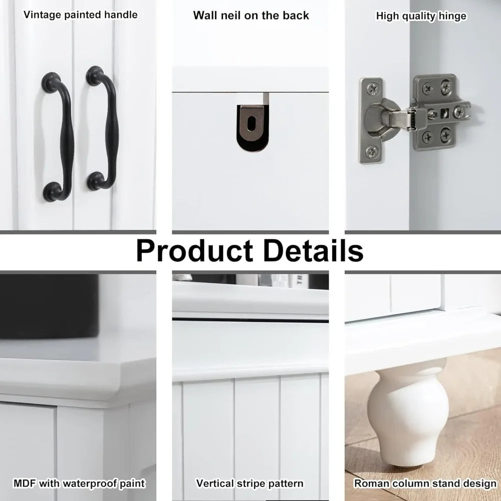 62 Inch Coffee Bar Cabinet Kitchen Buffet Storage Cabinet Modern White Sideboard with 4 Doors and 2 Drawers - Happy Home Retreat