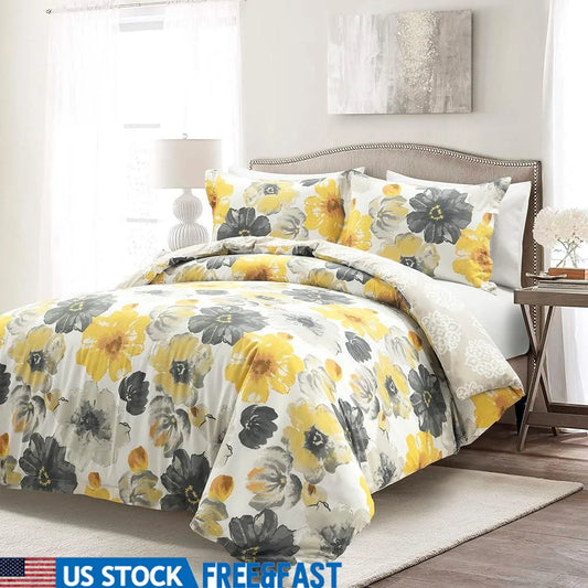 Reversible Cotton Duvet Cover Set Floral Pattern Full Queen 3 Piece Bedding Set Stylish Comfortable Home Decor - Happy Home Retreat