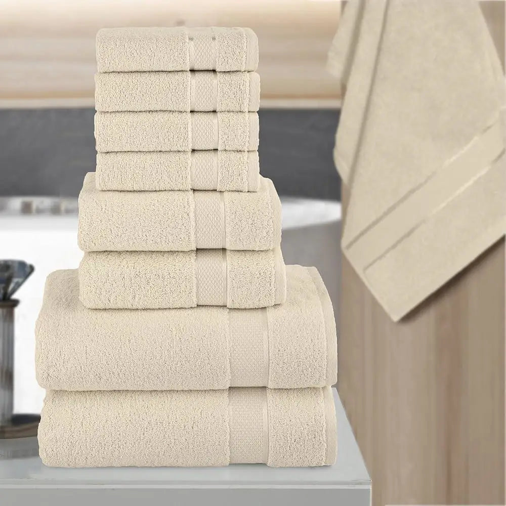 100 Turkish Cotton Towel Set 8 Piece Bath Hand Washcloths Heavy Duty 680 GSM Soft Absorbent Spa Gym Home Bathroom - Happy Home Retreat