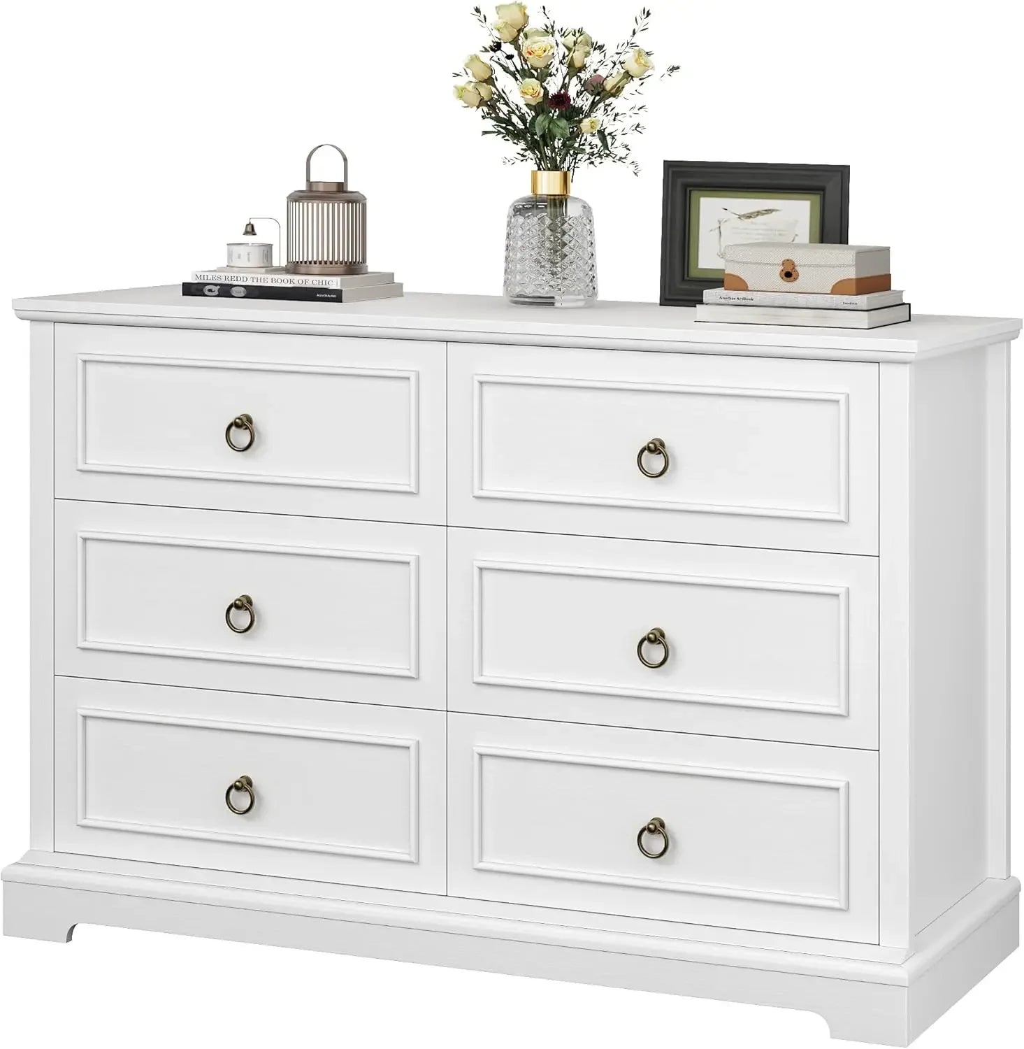 White 6 Drawer Dresser Modern Farmhouse Storage Chest Bedroom Furniture - Happy Home Retreat