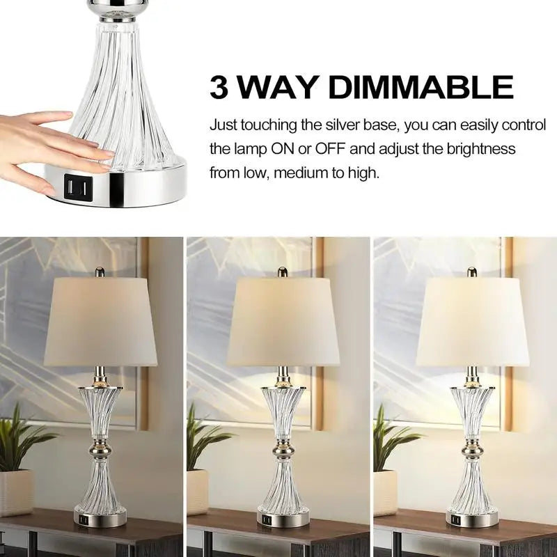 Dimmable Touch Control Table Lamps Set Of 2 With USB Ports White Drum Shade - Happy Home Retreat