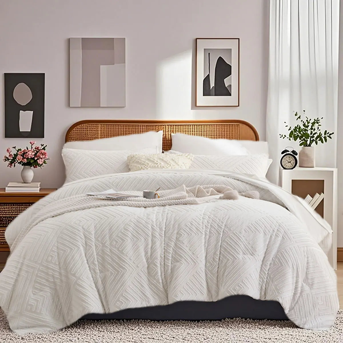 7 Piece Solid Color Cut Flower Design Comforter Set 100 Percent Microfiber Soft and Breathable Bedding Set Ideal Gift - Happy Home Retreat